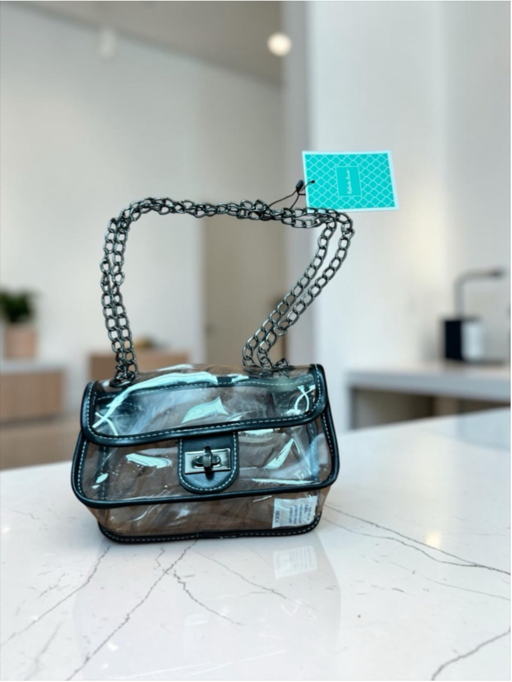 Roberta Anneé Clear/Black Shoulder Bag Chain Strap Turn Lock Detachable Strap